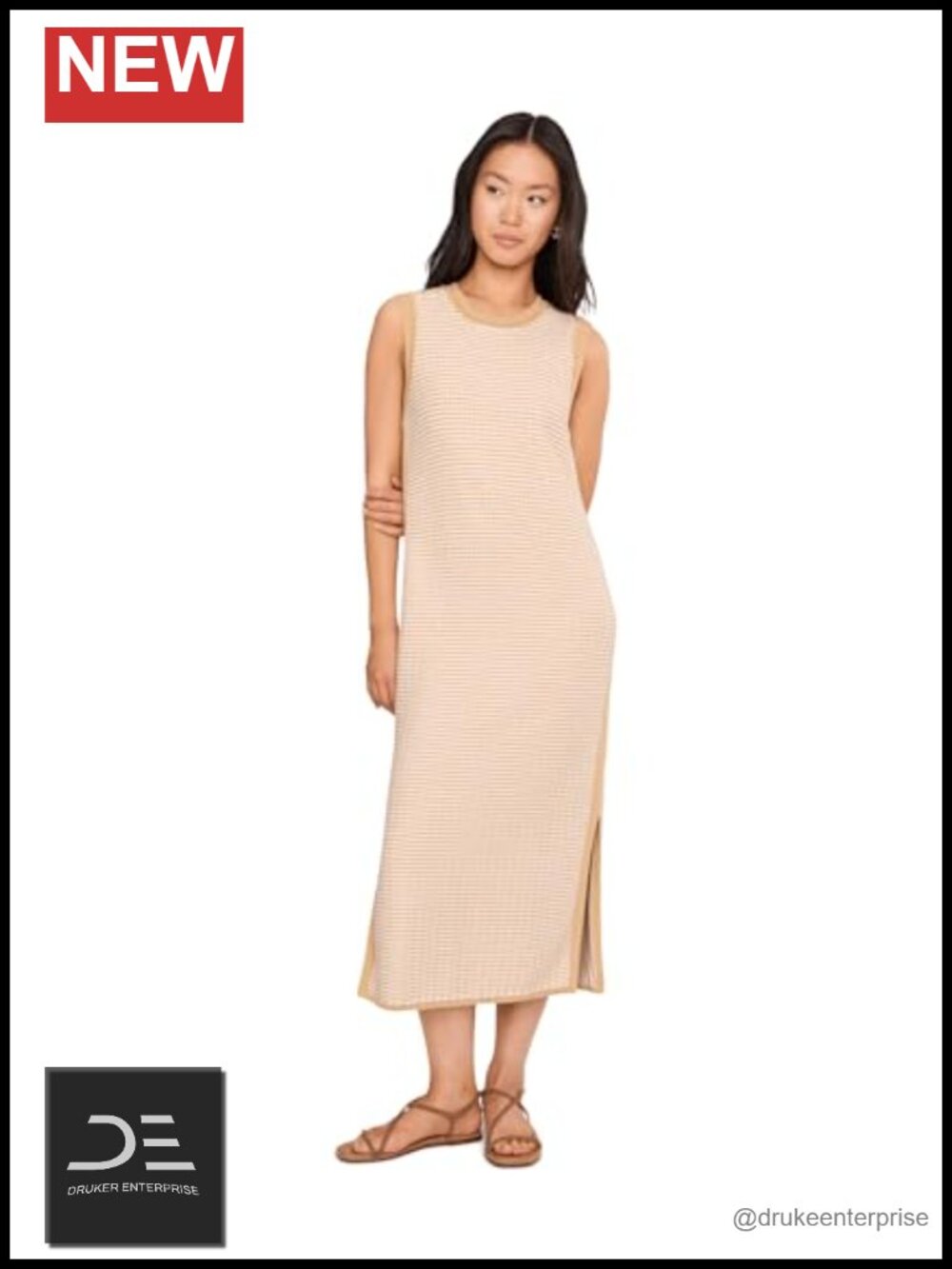 100% Cotton Sleeveless Midi Knit Dress Crew Neck Casual